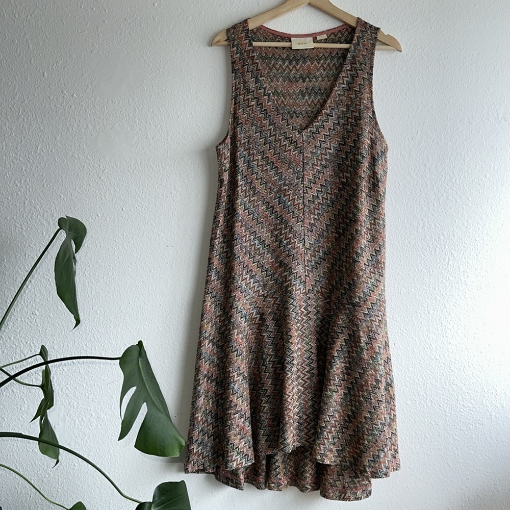 Anthropologie Maeve Westwater Chevron Knit V Neck Dress Sz. L - Picture 3 of 12